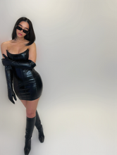 Load image into Gallery viewer, BLACK LEATHER CORSET DRESS
