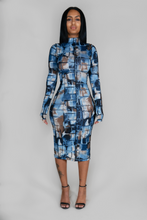 Load image into Gallery viewer, BLUE MULTI COLOR MIDI DRESS
