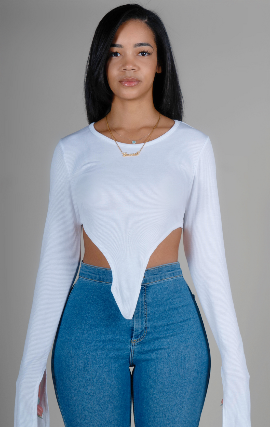 IVORY LONG SLEEVE CUT OUT TOP