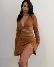 Load image into Gallery viewer, BROWN LONG SLEEVE TOP &amp; SKIRT SET
