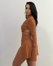 Load image into Gallery viewer, BROWN LONG SLEEVE TOP &amp; SKIRT SET
