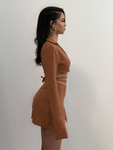 Load image into Gallery viewer, BROWN LONG SLEEVE TOP &amp; SKIRT SET
