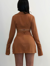 Load image into Gallery viewer, BROWN LONG SLEEVE TOP &amp; SKIRT SET
